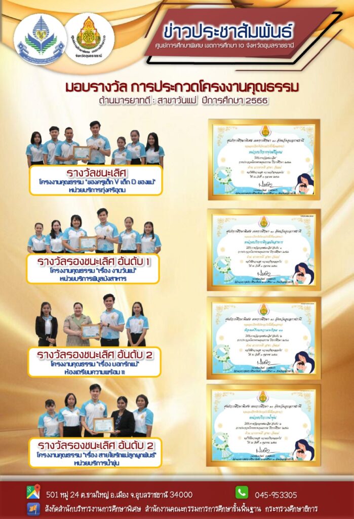 มอบรางวัล การประกวดโครงงานคุณธรรม ปีการศึกษา 2566